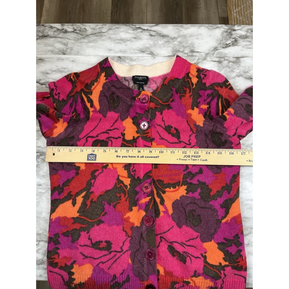 Talbots Womens S Petite 100% Cashmere Floral Print Cardigan Sweater Grandmacore - Picture 6 of 9